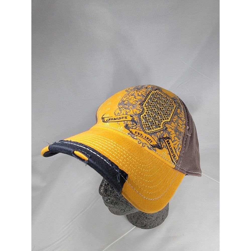 Cremieux Jeans Studded Y2K Hat Distressed Ball Cap L/XL Tek Flex Yellow Vintage